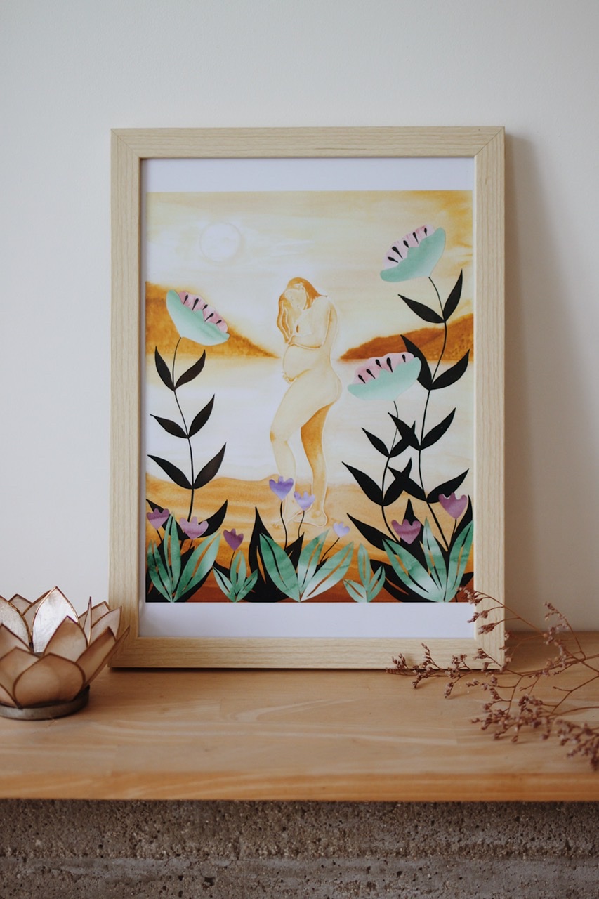 Print A4 de l’aquarelle « Maternité » de la série « Féminin sacré »